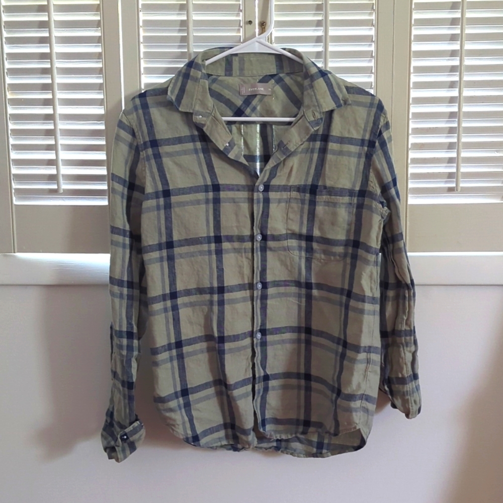Everlane Button Up Plaid Linen Shirt